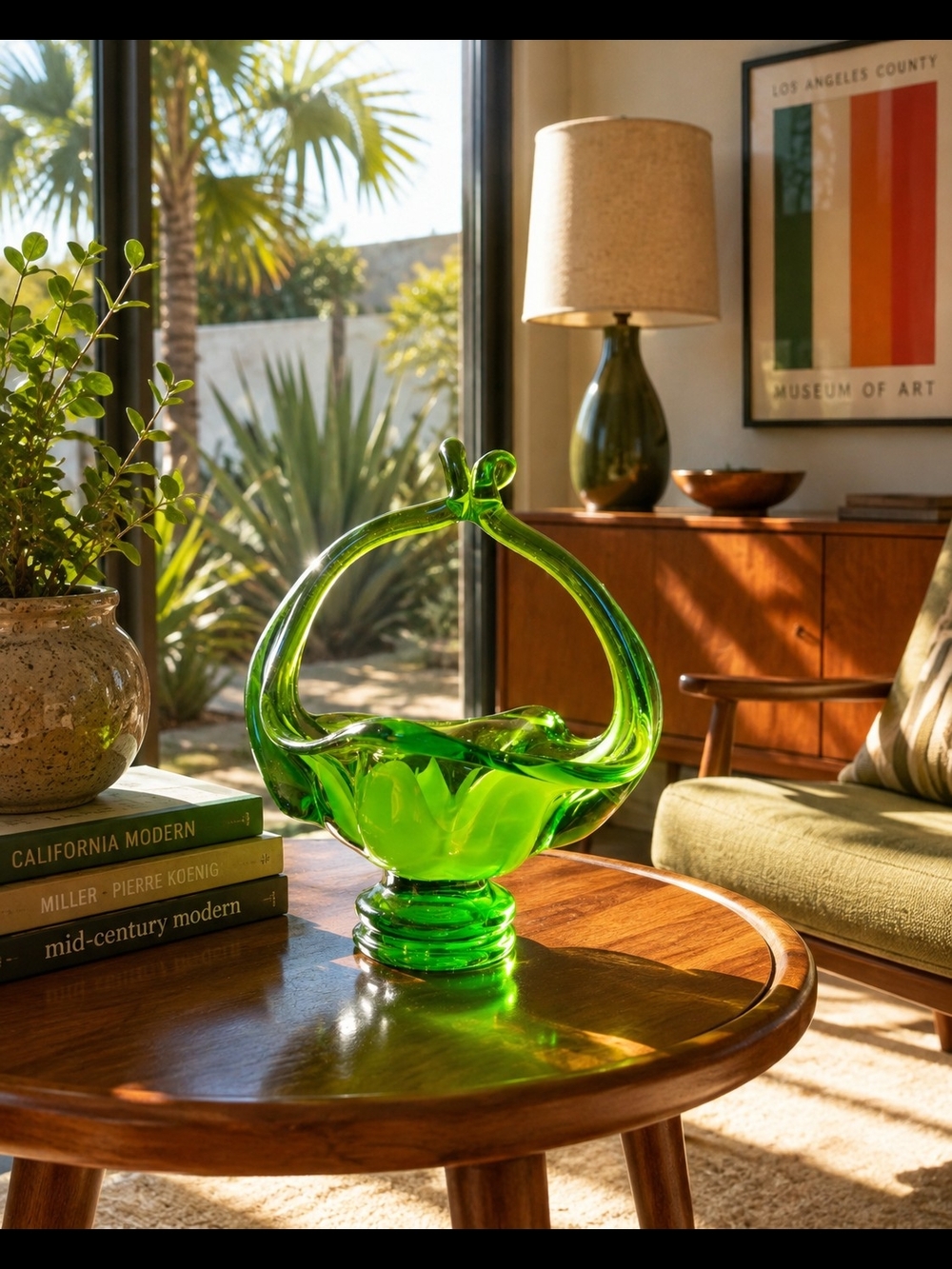 Vintage 30s Green Murano Glass Decorative Basket